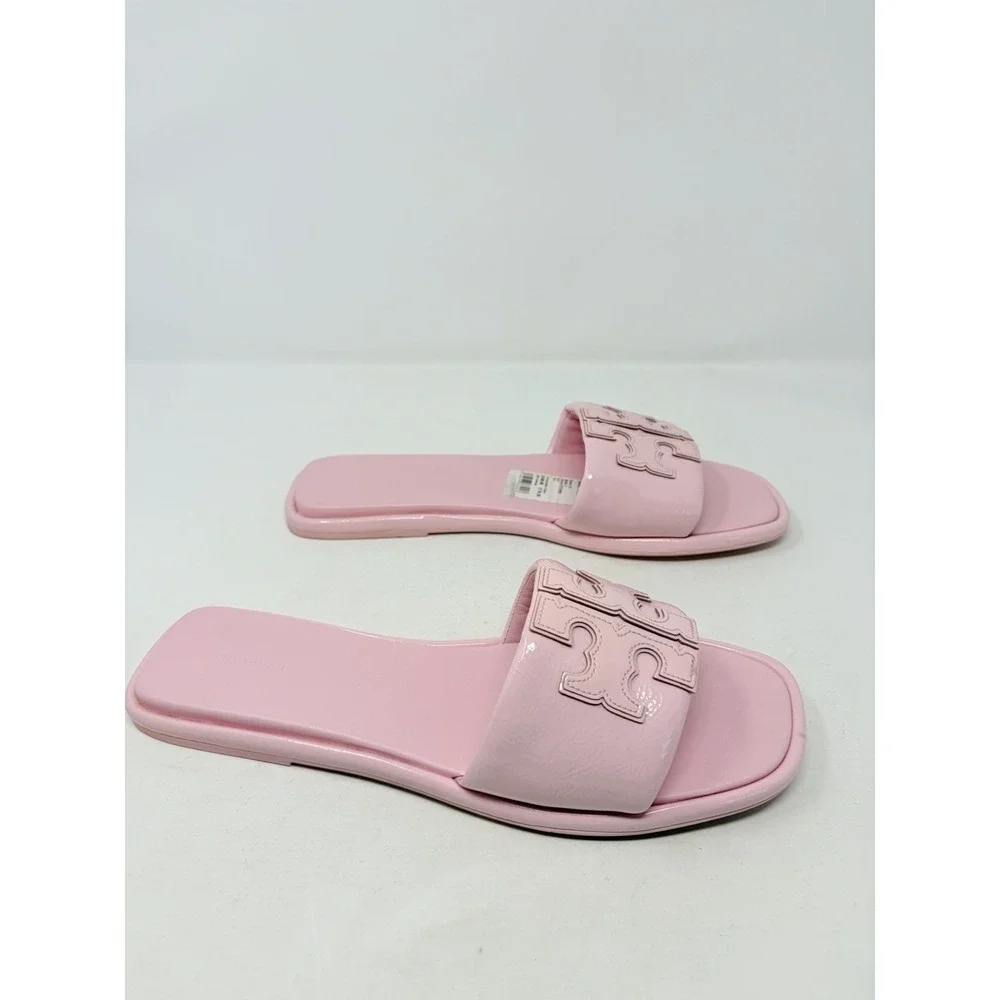 Tory Burch Womens Size 13 Double T Sport Slide Sandals in Petunia Pink $198 S3